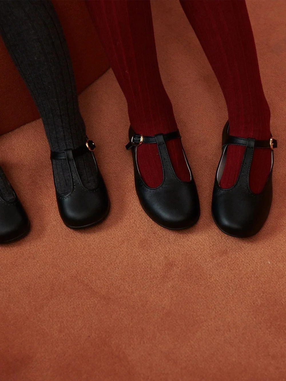 La Coqueta Black T-Bar Leather Shoes